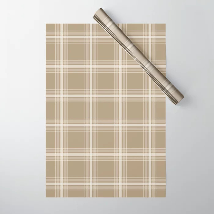 Farmhouse Plaid in Cream and Caramel Tan Wrapping Paper by Mel Fischer of Fischer Fine Arts and F... | Society6