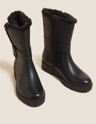 Wide Fit Leather Faux Fur Trim Ankle Boots | Marks & Spencer (UK)