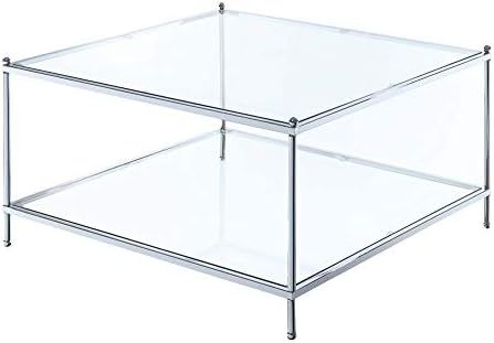 Convenience Concepts Royal Crest Square Coffee Table, Clear Glass / Chrome Frame | Amazon (US)