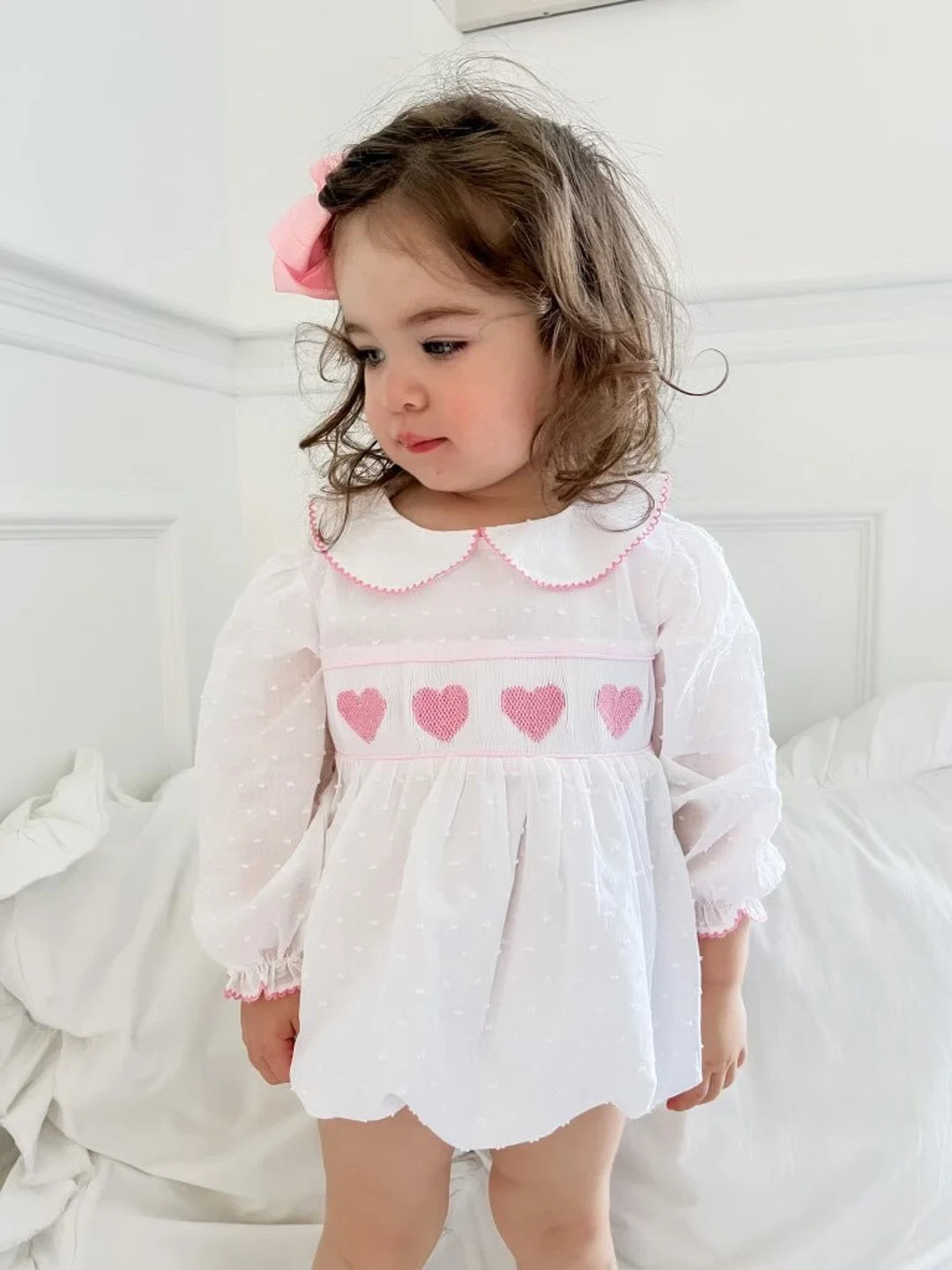 Lucy Heart Swiss Dot Smocked Bubble - Etsy | Etsy (US)