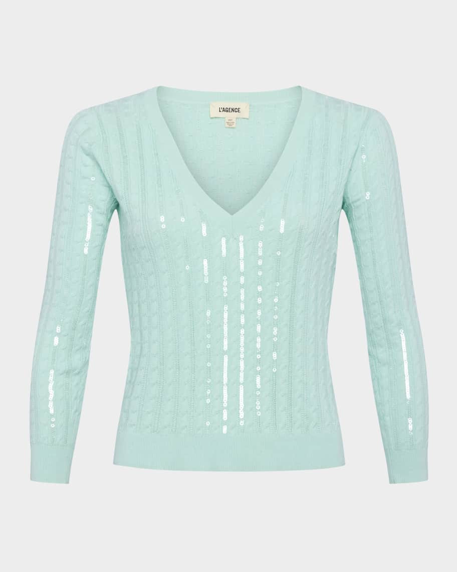 L'Agence Trinity Sequin Cable-Knit Sweater | Neiman Marcus