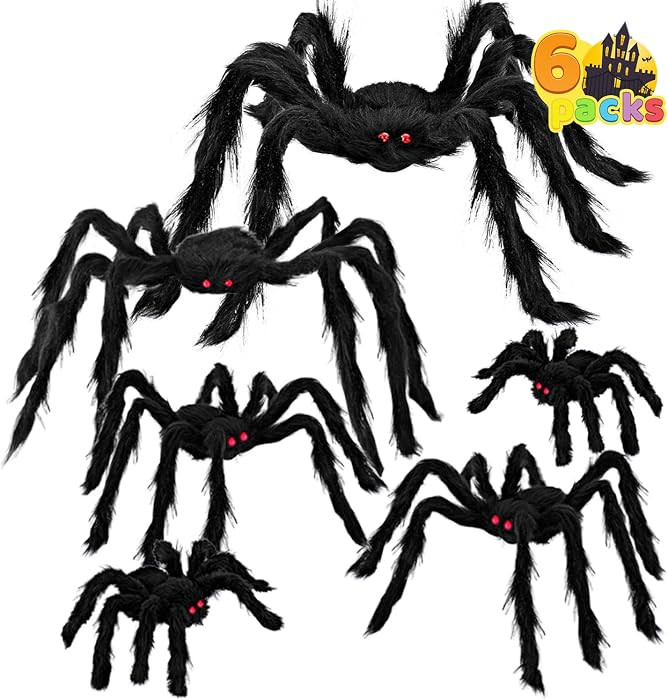 JOYIN 6 Packs Halloween Outdoor Decorations Giant Spiders Set, Halloween Decor Outside, Black Hai... | Amazon (US)