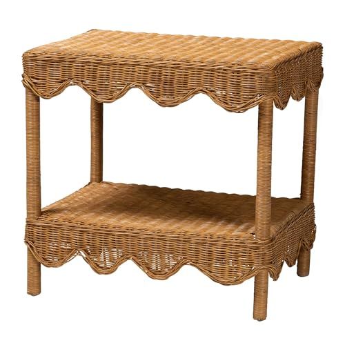 Oteria Scalloped Natural Rattan Side Table, Light Honey | Amazon (US)