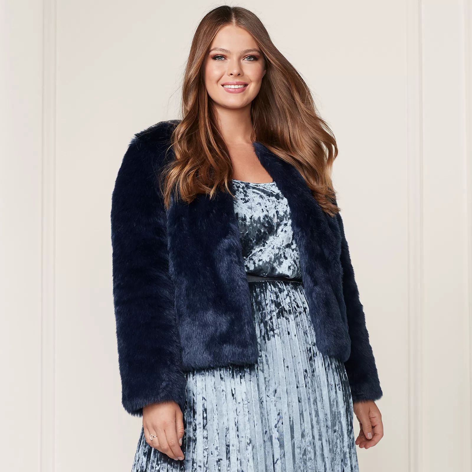 LC Lauren Conrad Runway Collection Faux-Fur Jacket - Plus Size, Women's, Size: 0X/1X, Dark Blue | Kohl's