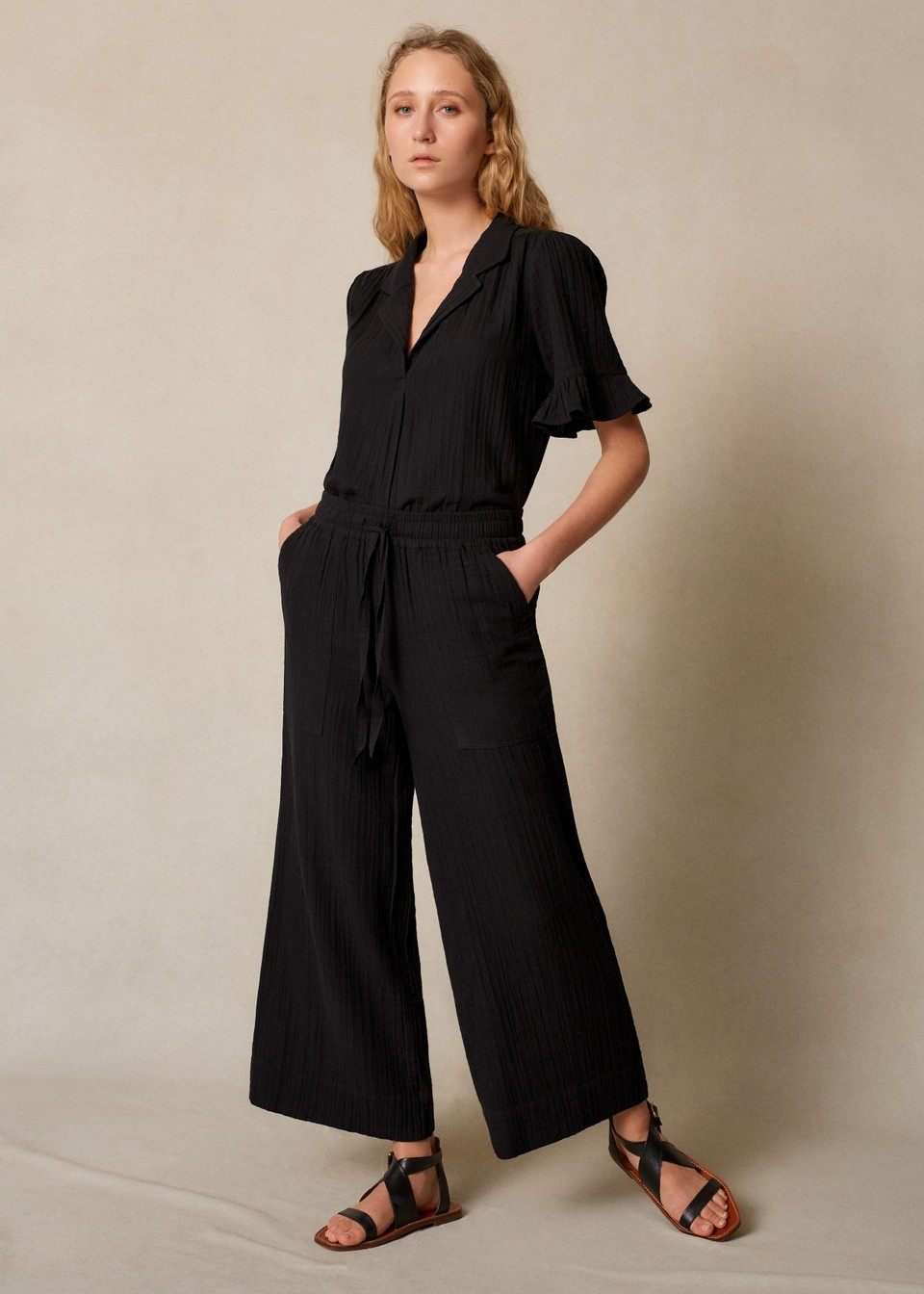 Pull-On Ankle-Grazer Cheesecloth Pant | ME + EM