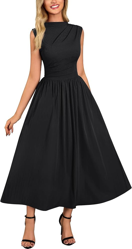 Miusol Women's Retro Half Collar Sleeveless with Pocket Casual Swing Dress | Amazon (US)