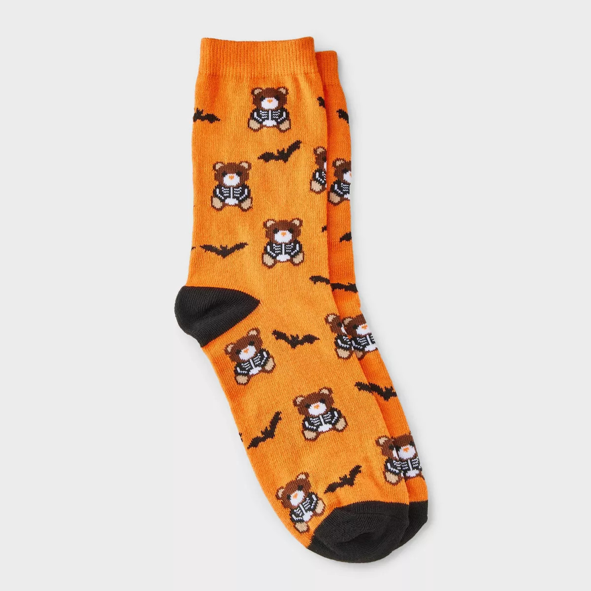 Women's Teddy Bear Skeleton Halloween Crew Socks - Hyde and EEK! Boutique™ Orange/Black 4 - 10 | Target