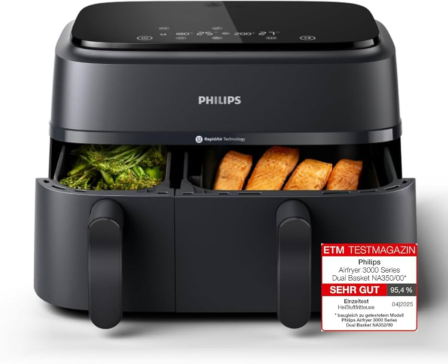 Philips Airfryer Dual Basket 3000 Series Heißluftfritteuse, 9L, 2 Körbe, 2 Gerichte gleichzeiti... | Amazon (DE)