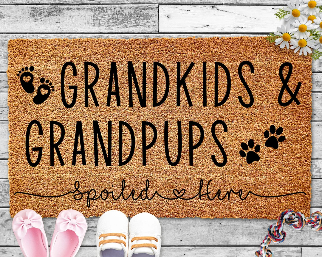 Grandkids and Grandpups Spoiled Here Doormat for Grandma Welcome Mat for Grandparents Gifts for C... | Etsy (US)