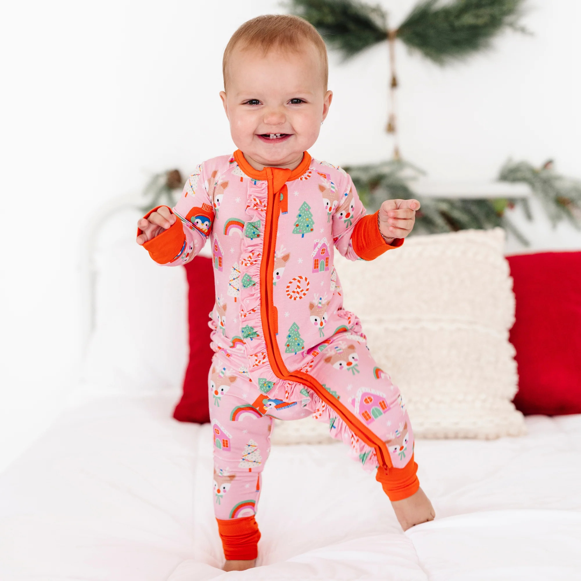 On Christmas We Wear Pink Convertible Footies With Ruffles | Kiki + Lulu