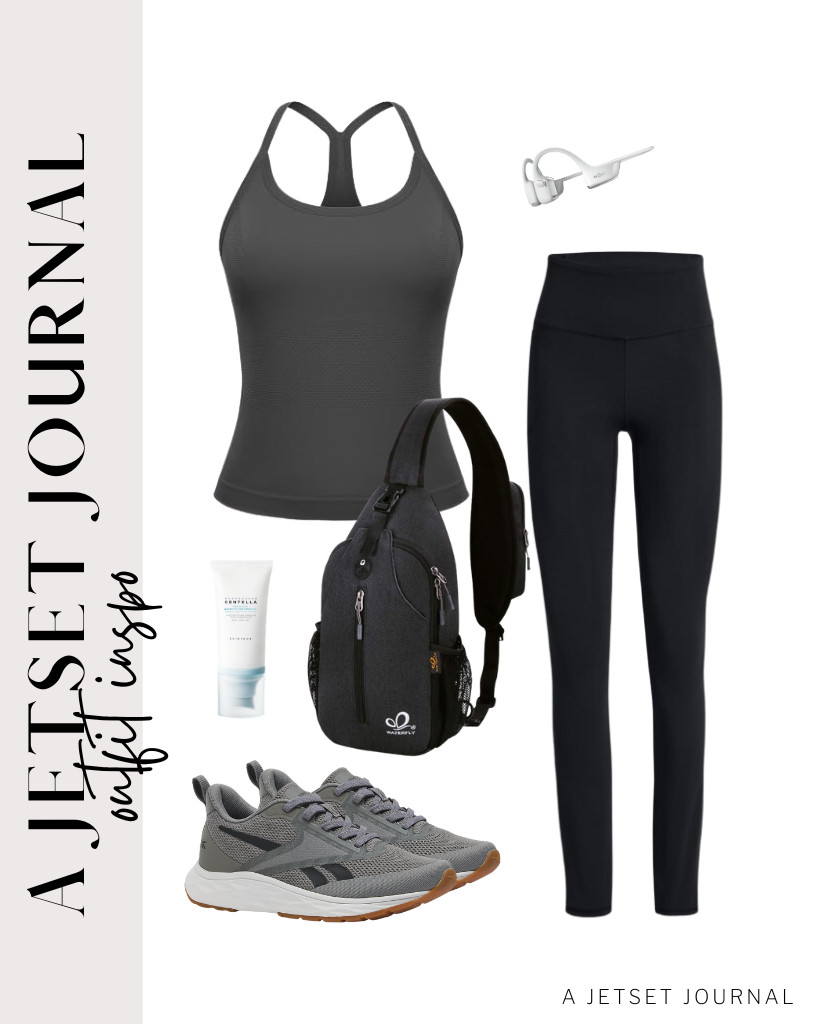 A gray MathCat workout top pairs perfectly with black leggings and Reebok running shoes. Grab this WATERFLY crossbody bag and SHOKZ headphones to style this outfit. Finish the look with SKIN1004 Centella Sun Serum.

#LTKSeasonal #LTKSaleAlert #LTKTravel
 

 