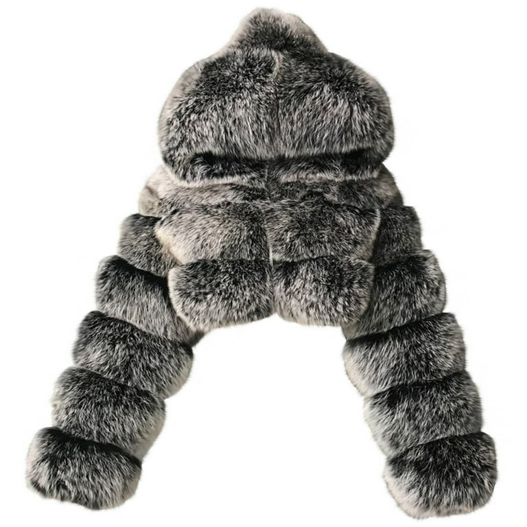 SBYOJLPB Women Winter Warm Coats Faux Fur Coat Warm Faux Furry Faux Fur Jacket Long Sleeve Hooded... | Walmart (US)