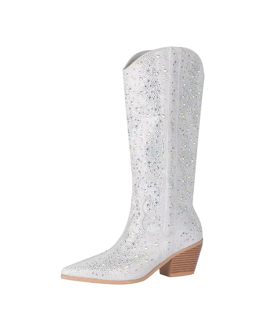 vimitty Women's Rhinestone Glitter Cowboy Boots Chunky Heels Cowgirl Boots Sparkly Side Zipper Co... | Amazon (US)