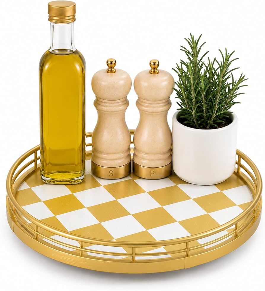 9 Inch Gold Lazy Susan Turntable Organizer, Kitchen Counter Spice Rack Organizer, Rotating Season... | Amazon (US)