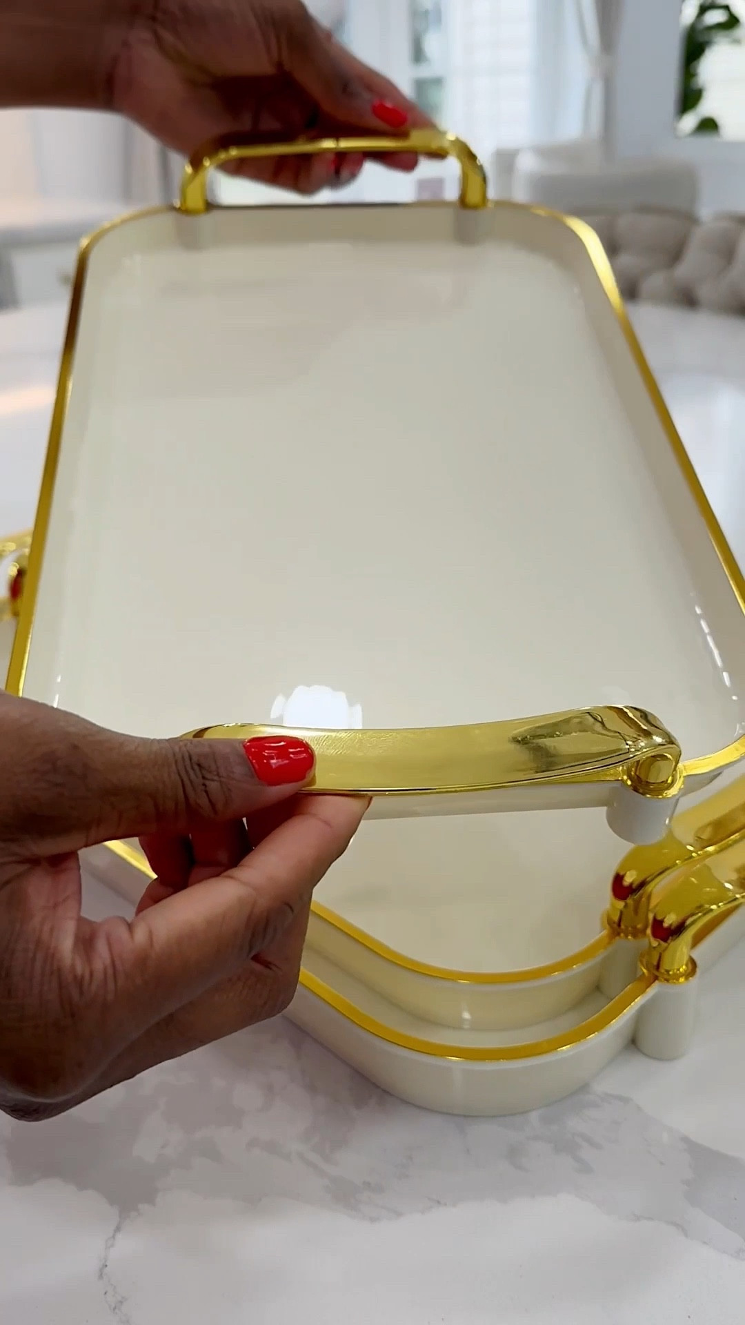 My hosting essential. This beautiful white and gold set of 3 serving tray is a must for serving your guests this thanksgiving and holiday season. 
Love the gold handle and rim design and it’s very durable for serving weighty meals.
Tap below to shop! Follow me @omabelle for more Fashion, Home & everything inbetween. Glad to have you here!!! 💕😊🙏

#LTKHoliday #LTKGiftGuide #LTKSeasonal