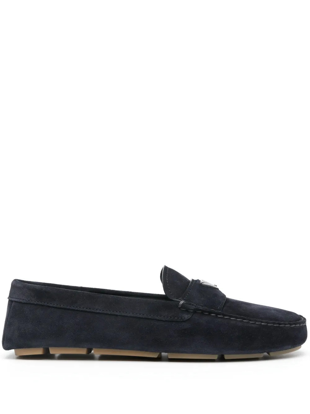 Prada enamel-triangle-logo suede loafers - Blue | Farfetch Global