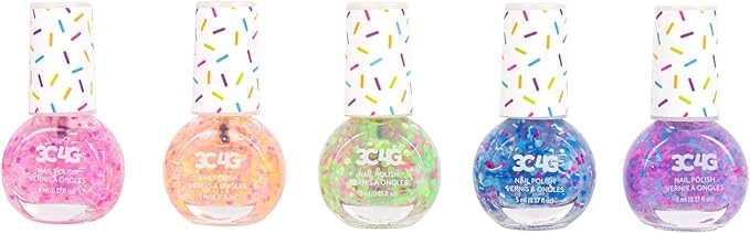 3C4G Confetti Nail Polish Set for Girls & Teens - 5 Fun, Non-Toxic Colors with Sparkling Confetti... | Amazon (US)