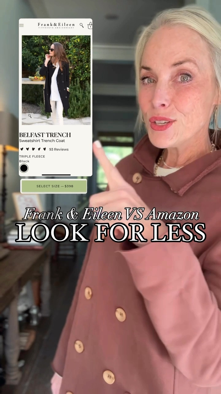 Look for Less: Trench Coat Edition! ✨Ladies, this is the ultimate trench coat showdown!

Let’s compare the Frank & Eileen Belfast Trench at $398 to the Amazon Look for Less version for just $85.99. Both are gorgeous, but which one are you choosing?

Here’s what makes the Frank & Eileen version stand out:
- Triple Fleece fabric for a cozy, elevated feel - Artisanal horn buttons & raw edges for a unique, luxe touch - Available in just one color, but it's machine-washable!

But now let’s talk about the Amazon Look for Less version and why it’s winning hearts: - 100% Cotton – soft, breathable, and versatile for any season - Notched lapels & double-breasted design – that same classic, timeless trench look - Roomy pockets for practical style
- 3 color options to choose from! - And the best part? Only $85.99 compared to $398!

So, what’s your pick? Both are stylish, but if you can get all the iconic trench coat details for less than $100, why not? 😉 Which trench coat would you go for—the luxury splurge or the budget-friendly steal?



#LTKOver40 #LTKFindsUnder100 #LTKVideo