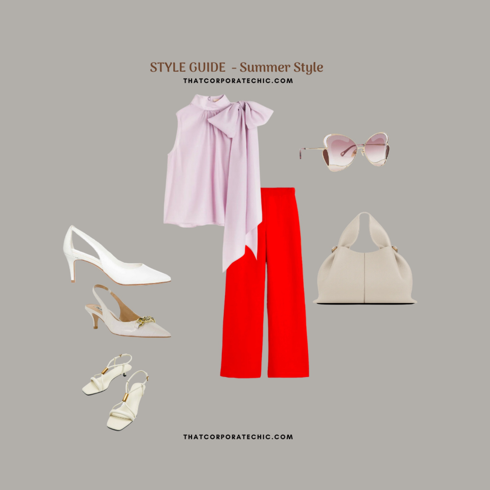 Summer style ideas 


Lilac blouse, red trouser, cream bag, white shoes, workwear, summer outfit ideas

#LTKeurope #LTKstyletip #LTKworkwear