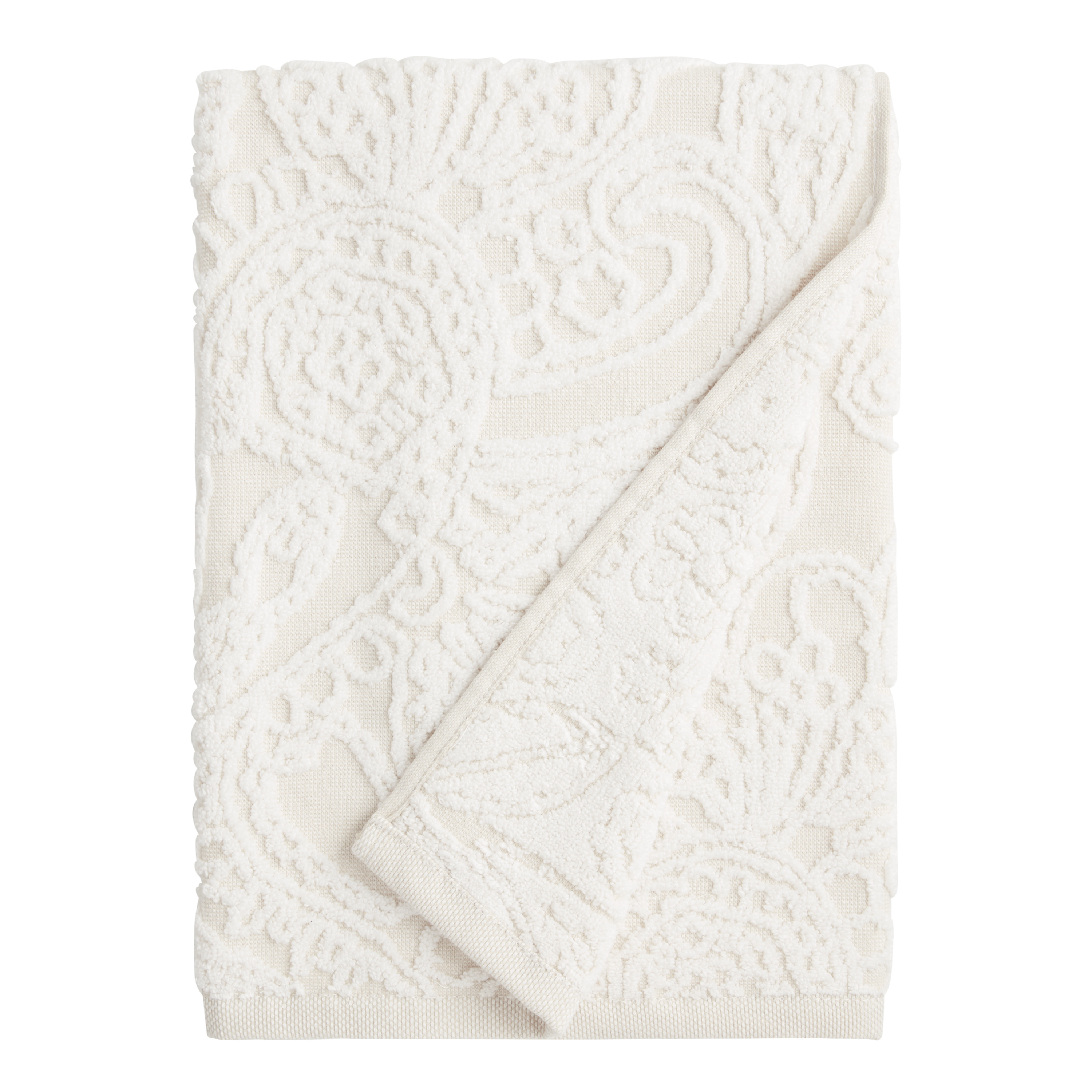 Anastasia Ivory And White Sculpted Paisley Bath Towel | World Market