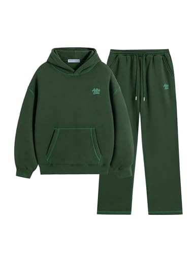 Aelfric Eden Womens Sweatsuits 2 Piece Set Oversized Fleece Hoodie and Sweatpants Track Suits Sweat Matching Lounge Pants Fall Green Large | Amazon (US)