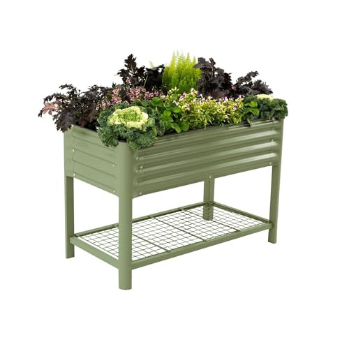 Elevated Raised Garden Bed-V Series, 2' x 4' Garden Beds with Legs & Storage Rack for Patio Porch, 700 Lbs Weight Capacity, Outdoor Planter Boxes for Gardening Herbs Vegetables Flowers, Olive Green | Amazon (US)