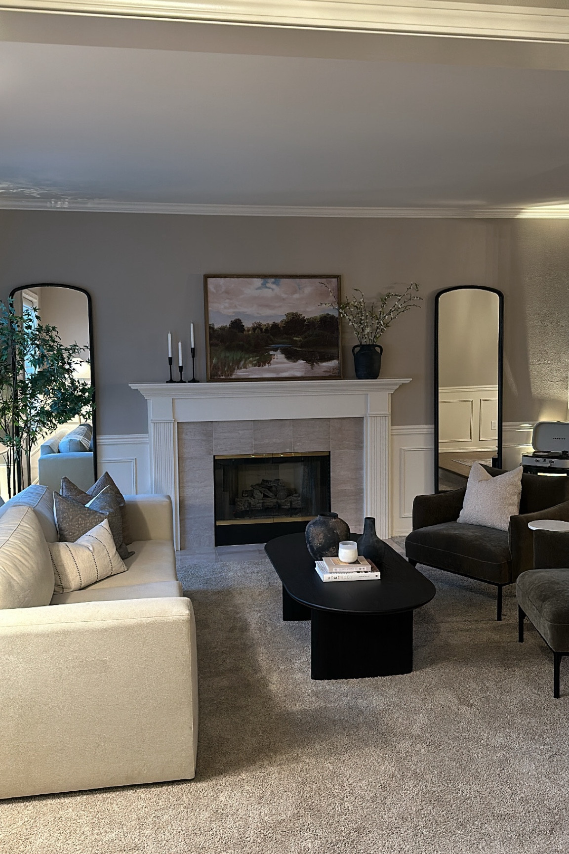 Our living room decor. A mix of high and low! 

Vases, table, and wall art not included. Vases are from hobby lobby & table & wall art is from world market. Not able to link through the app. Take a screen shot an image search on google to find! 