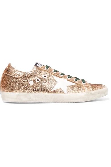 Golden Goose Deluxe Brand - Super Star Distressed Glittered Leather Sneakers | NET-A-PORTER (US)