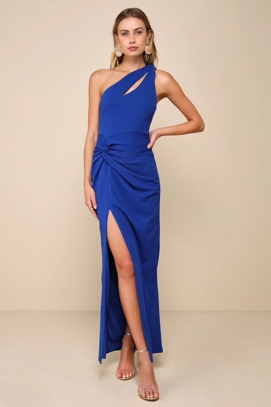 Phenomenal Allure Blue One-Shoulder Knotted Maxi Dress | Lulus