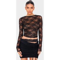 Black Lace Long Sleeve Top, Black | PrettyLittleThing UK