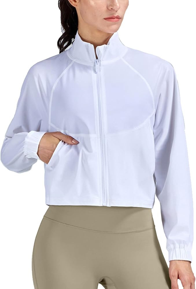 altiland Women's Athletic Running Yoga Gym Track Zip Up Cropped Jackets UPF 50+ Sun Protection Long  | Amazon (US)