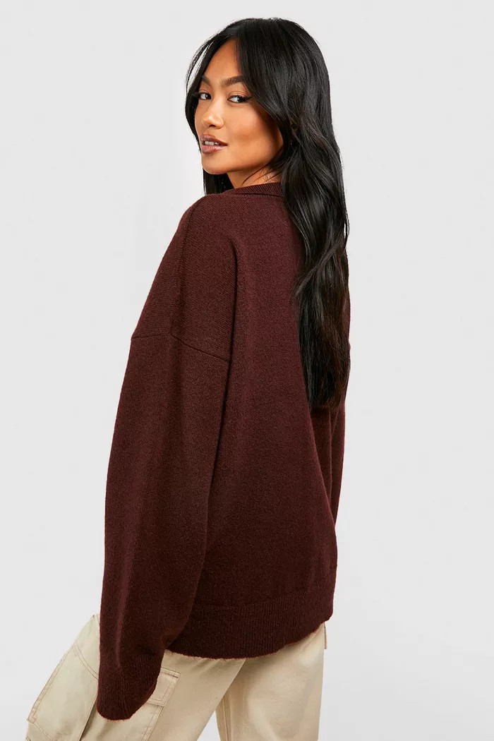 Oversized Soft Knit Polo Collar Jumper | Boohoo.com (UK & IE)