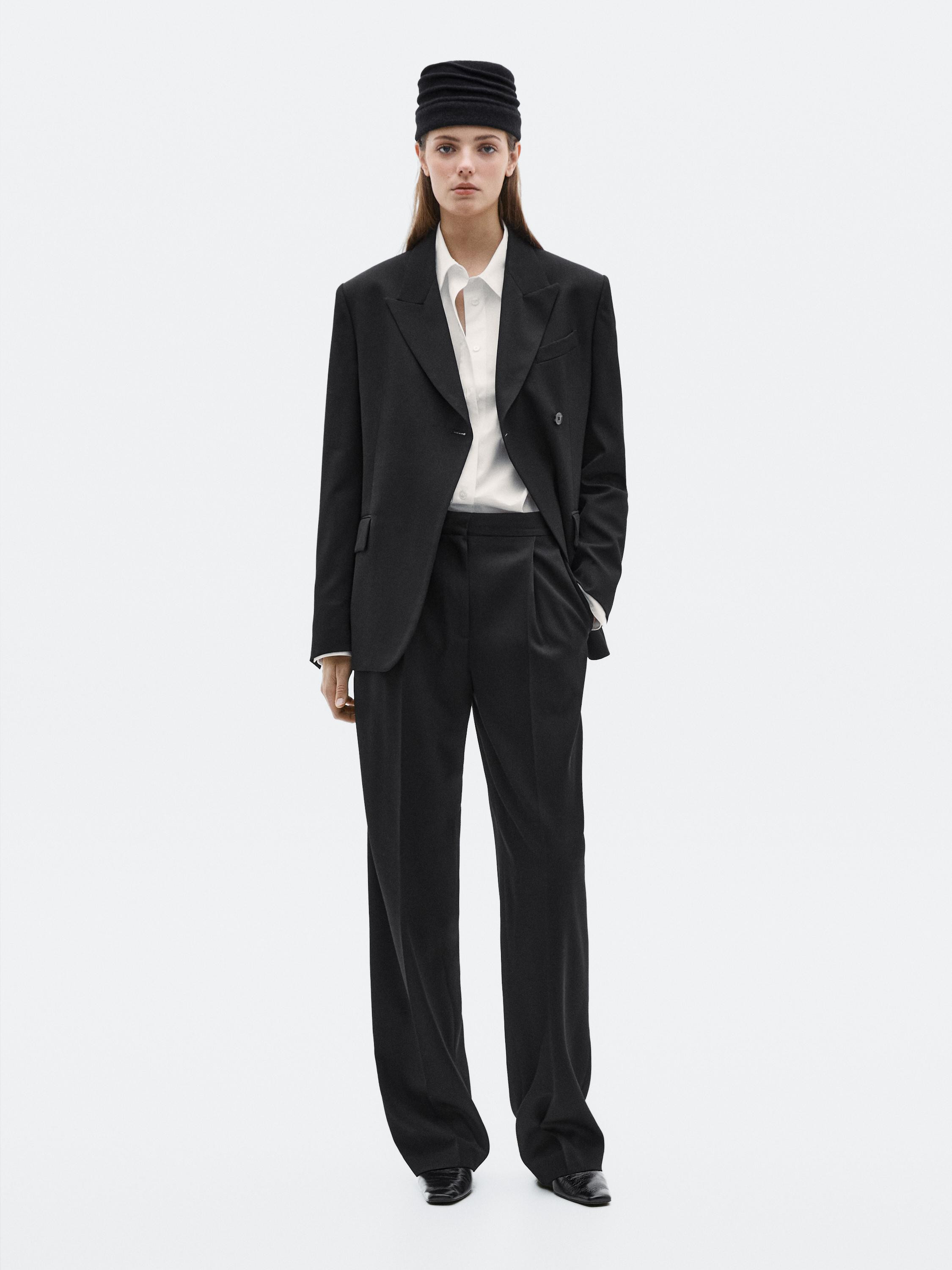 100% wool wide-leg trousers with dart - LIMITED | Massimo Dutti UK