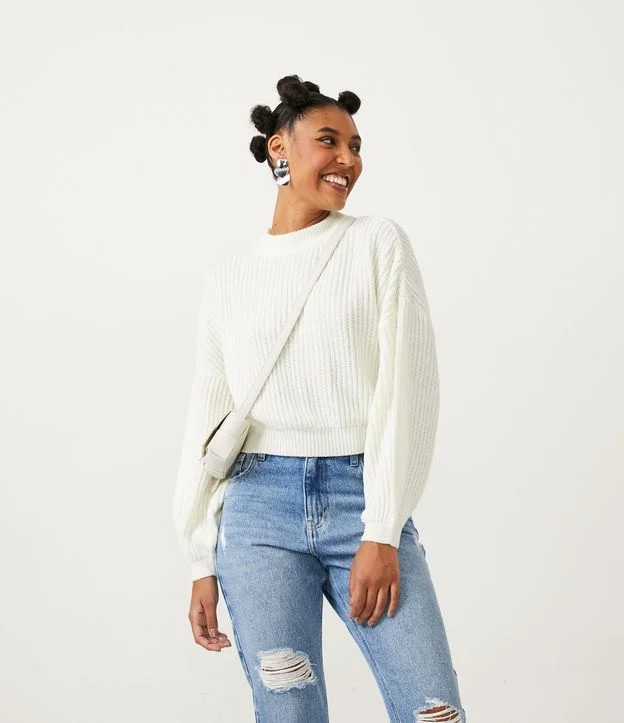 Blusão Suéter em Tricô Texturizado com Punho Ajustado Branco Neve | Renner (BR)