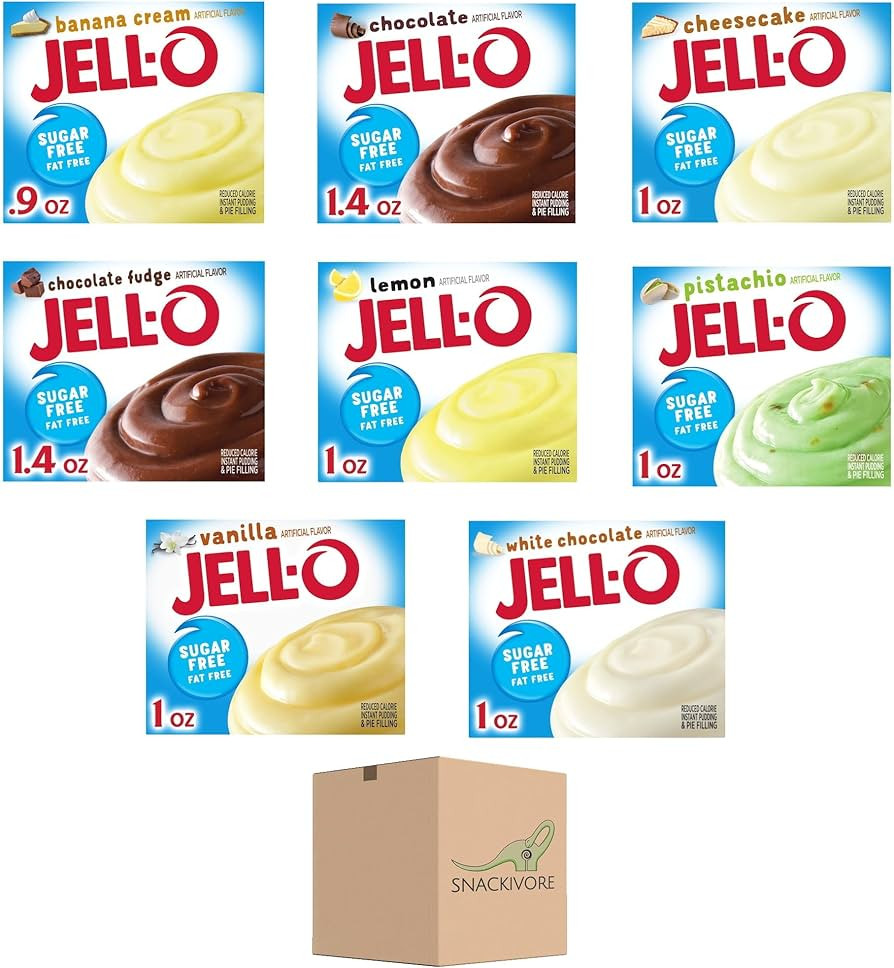 Jello Sugar Free Pudding Mix Variety Pack, Includes 8 Flavors of Sugar Free Jello Instant Pudding... | Amazon (US)