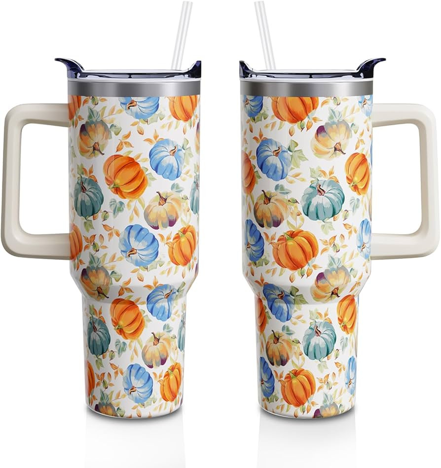 Fall Pumpkin 40oz Tumbler Cup with Handle and Straw, Colorful Pumpkins Gifts for Women Men, Autum... | Amazon (US)