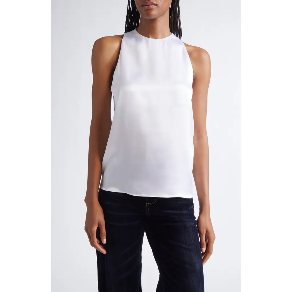 Eleventy Sleeveless Silk Satin Top in 01B White at Nordstrom, Size 0 Us | Nordstrom