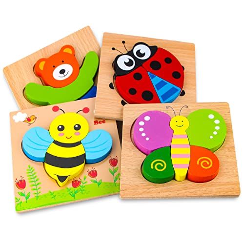 SKYFIELD Wooden Animal Toddler Puzzles for 1 2 3 Years Old Boys & Girls, Baby STEM Educational Toy G | Amazon (US)