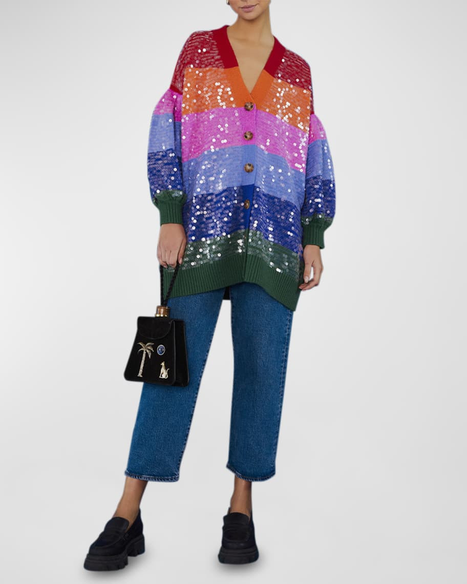 Farm Rio Rainbow Stripes Sequined Cardigan | Neiman Marcus