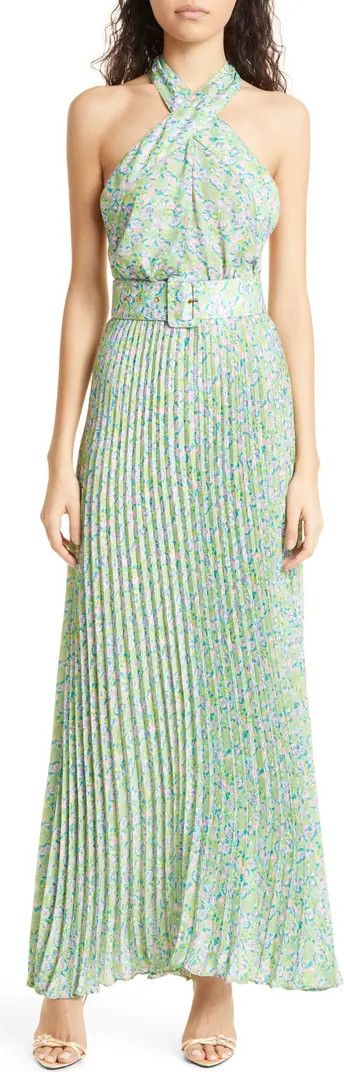 Floral Print Pleated Halter Maxi Dress | Nordstrom