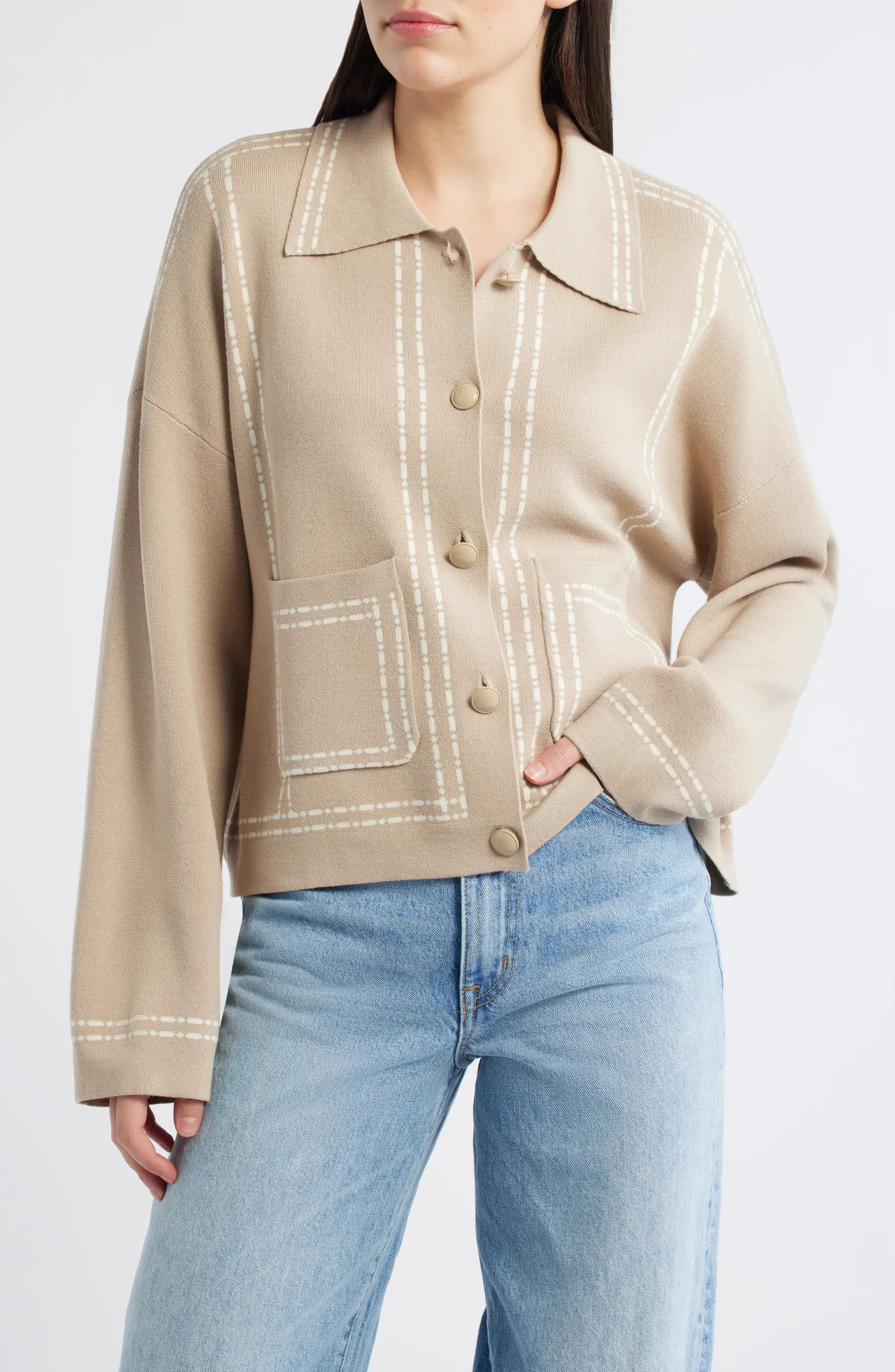 Dot Stripe Collar Cardigan | Nordstrom