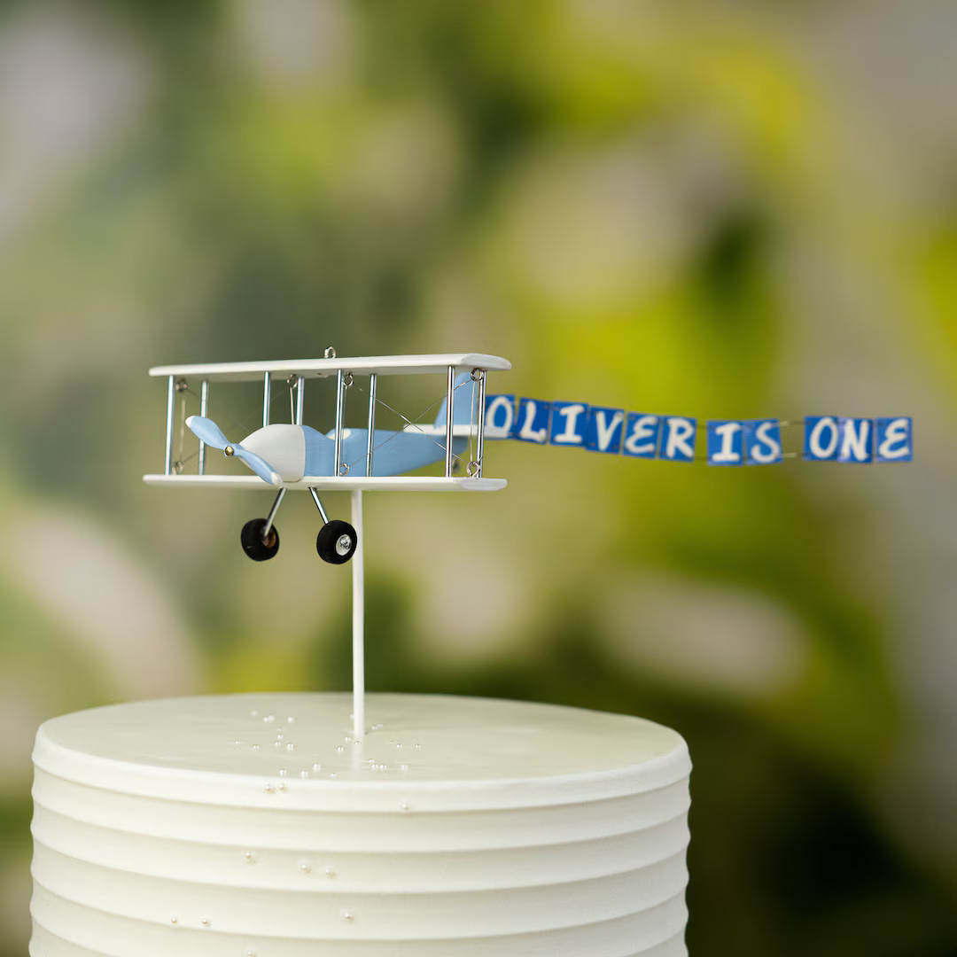 Sky-blue Airplane Cake Topper With Custom Name is One Banner. Airplane Party, One, Pilot Birthday... | Etsy (US)
