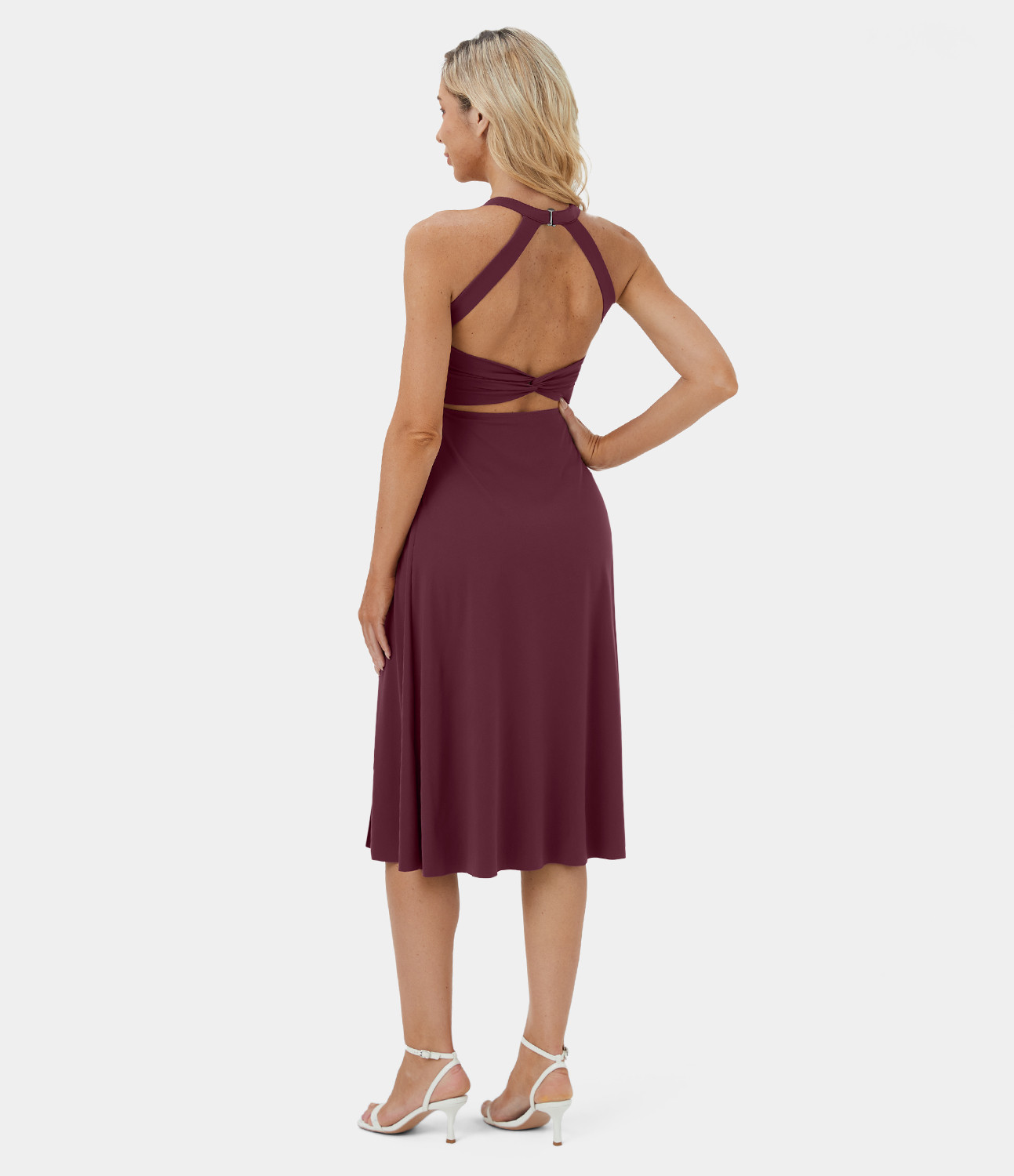 Women’s Backless Cut Out Twisted Side Pocket Split Midi Casual Dress - HALARA | HALARA
