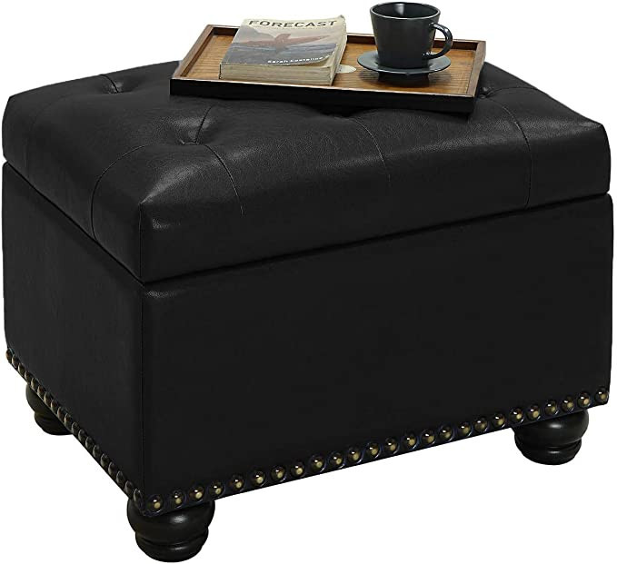 Convenience Concepts Designs4Comfort 5th Avenue Storage Ottoman, Black Faux Leather | Amazon (US)