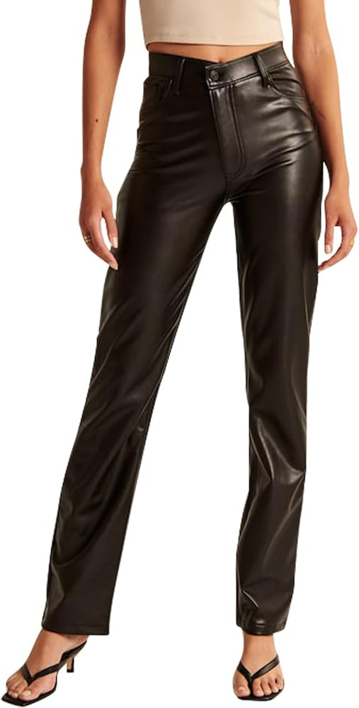 Zebaexf Women's High Waist Faux Leather Pants Straight Leg Jeans Leather Look Pants | Amazon (US)