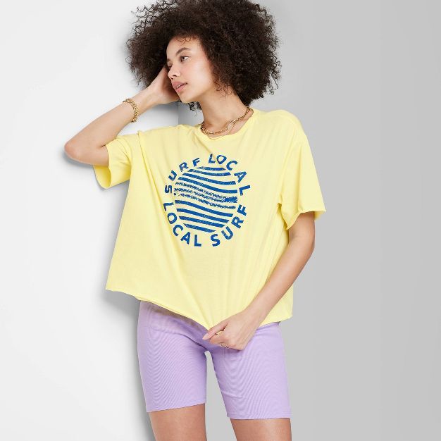Women's Ascot + Hart Surf Local Short Sleeve Graphic T-Shirt - Yellow | Target