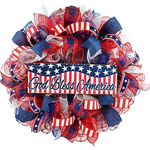 4th of July Door Wreath | Fourth of July Wreath | God Bless America | Red White Navy Blue | Amazon (US)