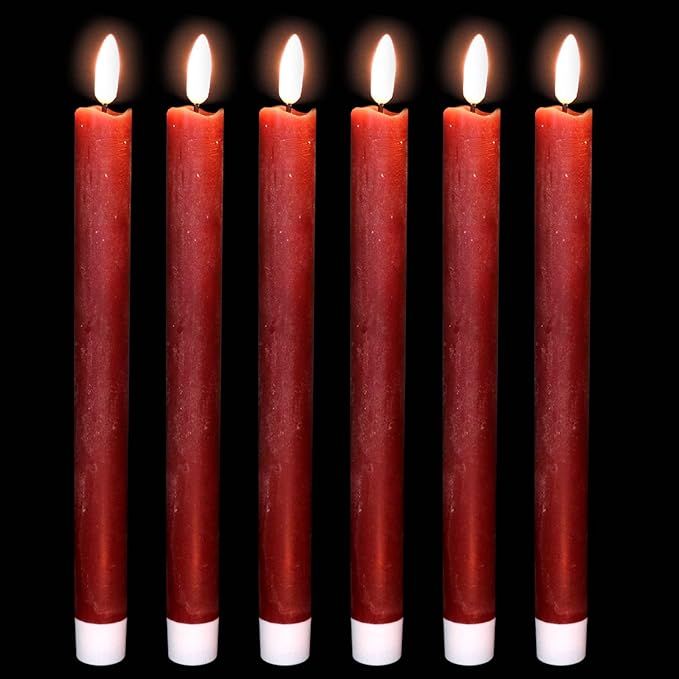 Wondise Flameless Taper Candles with Timer, 9" Burgundy Battery Operated Flickering LED Window Ca... | Amazon (US)