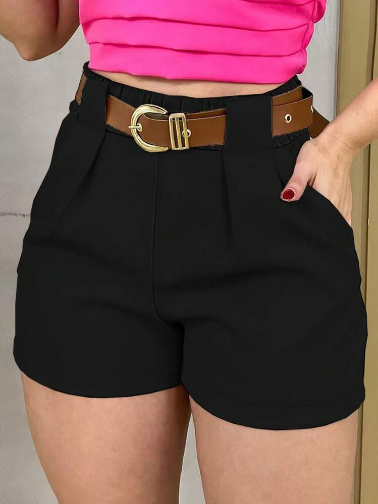 SHEIN LUNE Women Plus Size Casual Solid Color Shorts, Versatile For Summer | SHEIN