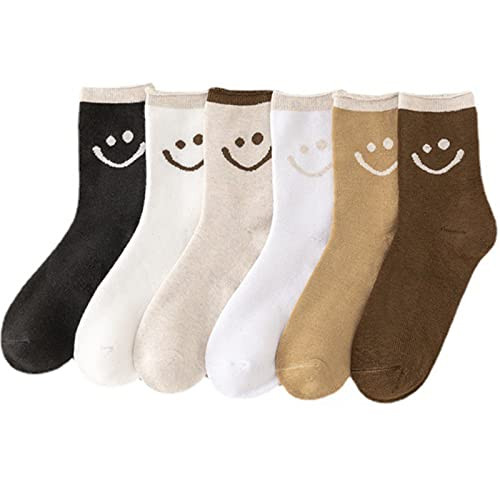 6 Pairs Lovely Smile Face Cotton Socks, Smiley Face Socks Womens, Cute Smiling Face Socks(6 pairs... | Amazon (US)